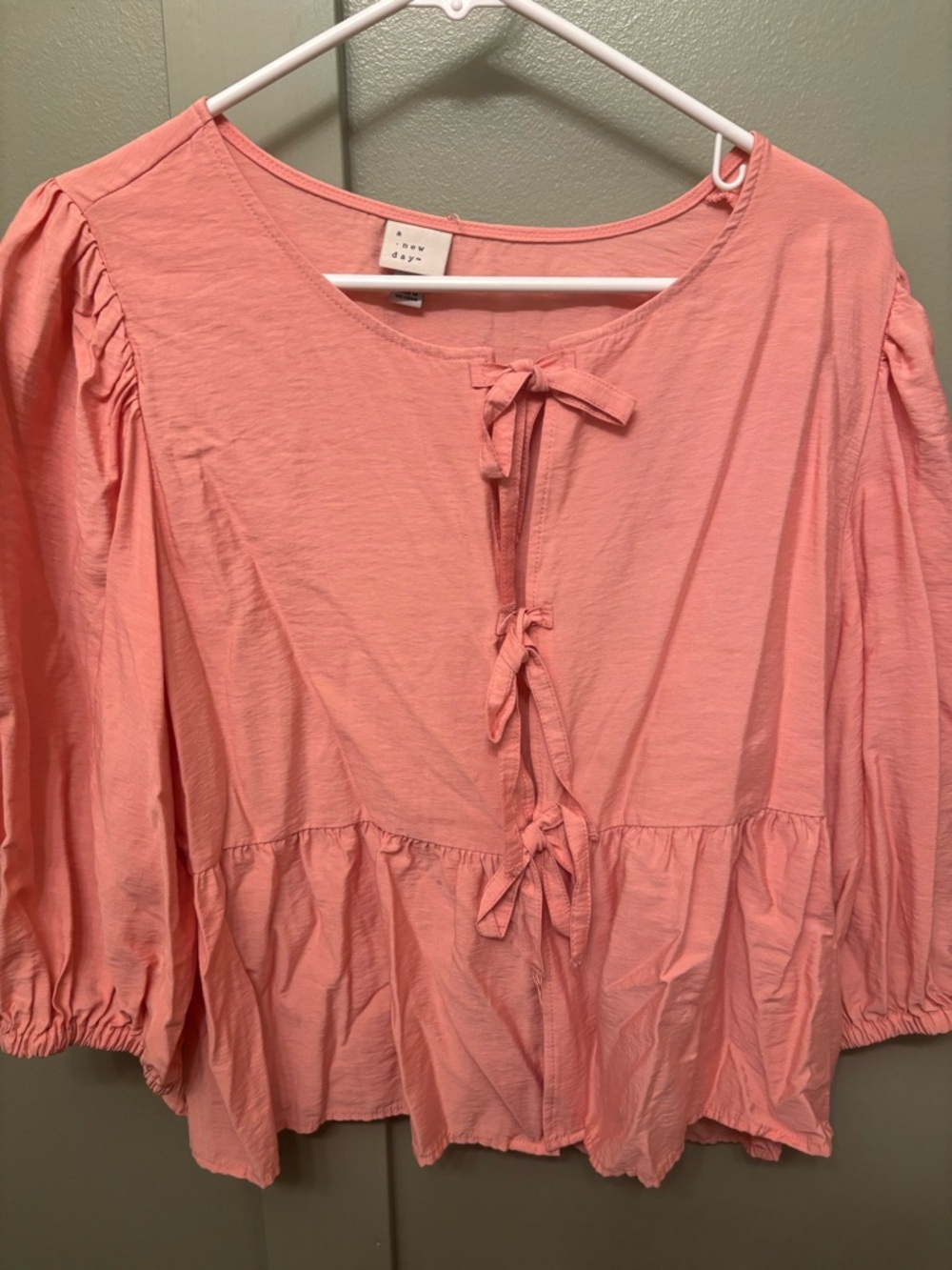 a new day Coral Tie-Front Peasant Top